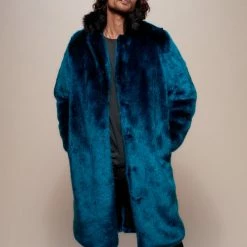 SpiritHoods LLC NIGHT TIME STYLE Royal Wolf Luxe Calf Length Faux Fur Coat | Men's