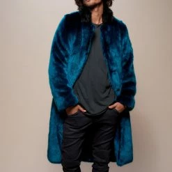 SpiritHoods LLC NIGHT TIME STYLE Royal Wolf Luxe Calf Length Faux Fur Coat | Men's