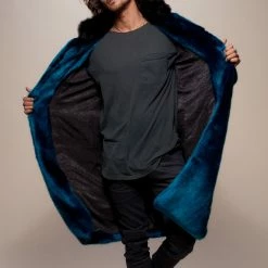 SpiritHoods LLC NIGHT TIME STYLE Royal Wolf Luxe Calf Length Faux Fur Coat | Men's