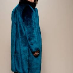 SpiritHoods LLC NIGHT TIME STYLE Royal Wolf Luxe Calf Length Faux Fur Coat | Men's