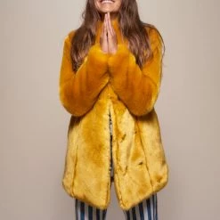 SpiritHoods LLC Golden Wolf Luxe Collared Faux Fur Coat | Women's COLORFUL PARTY ANIMALS