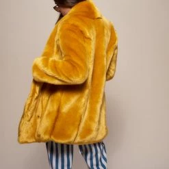 SpiritHoods LLC Golden Wolf Luxe Collared Faux Fur Coat | Women's COLORFUL PARTY ANIMALS