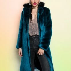 SpiritHoods LLC Royal Wolf Luxe Calf Length Faux Fur Coat | Women's NIGHT TIME STYLE