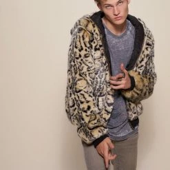 SpiritHoods LLC Ocelot Luxe Classic Faux Fur Bomber Jacket | Men's PREMIUM DESIGNS