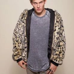 SpiritHoods LLC Ocelot Luxe Classic Faux Fur Bomber Jacket | Men's PREMIUM DESIGNS