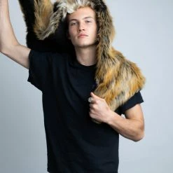 SpiritHoods LLC Red Wolf Faux Fur Shawl | Men's DAY TIME STYLE