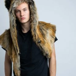 SpiritHoods LLC Red Wolf Faux Fur Shawl | Men's DAY TIME STYLE