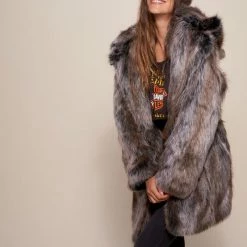 SpiritHoods LLC VIBRANT COLORS Grey Wolf Galaxy Classic Collector Edition Faux Fur Coat | Women's 7 SpiritHoods LLC VIBRANT COLORS Grey Wolf Galaxy Classic Collector Edition Faux Fur Coat | Women's
