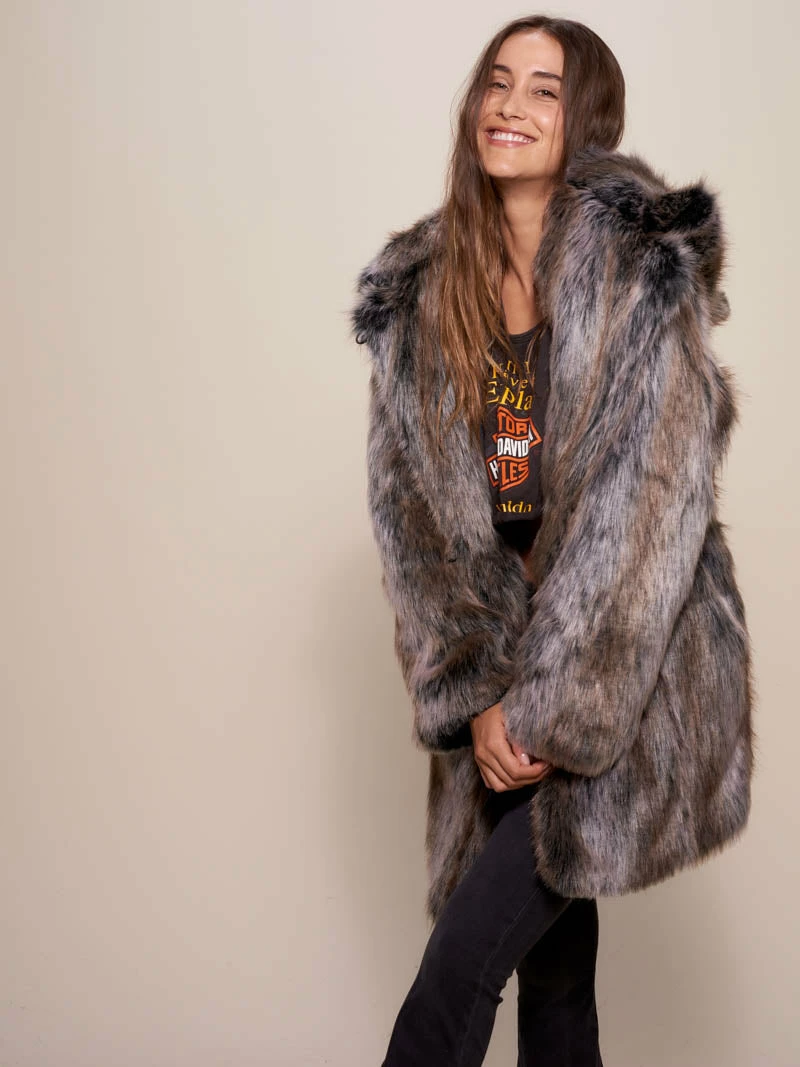 SpiritHoods LLC VIBRANT COLORS Grey Wolf Galaxy Classic Collector Edition Faux Fur Coat | Women's 3 SpiritHoods LLC VIBRANT COLORS Grey Wolf Galaxy Classic Collector Edition Faux Fur Coat | Women's
