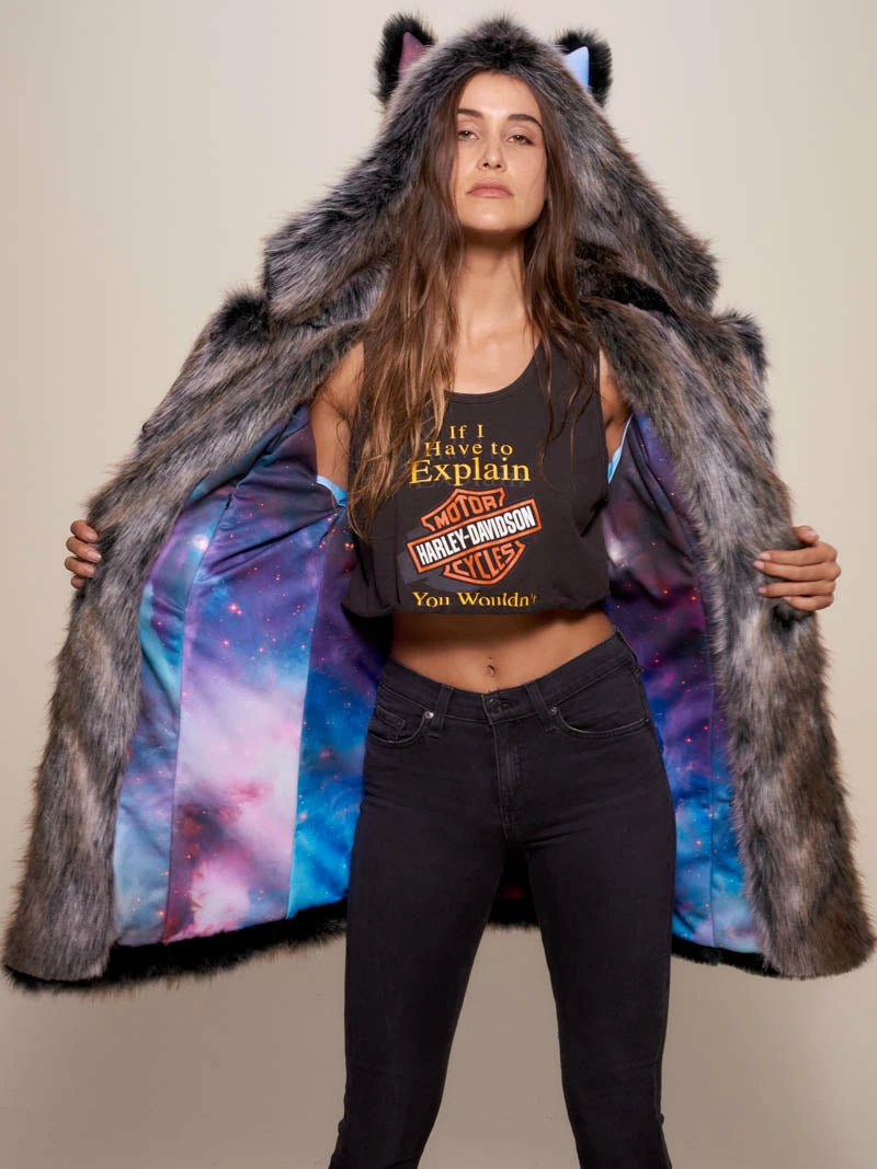 SpiritHoods LLC VIBRANT COLORS Grey Wolf Galaxy Classic Collector Edition Faux Fur Coat | Women's 4 SpiritHoods LLC VIBRANT COLORS Grey Wolf Galaxy Classic Collector Edition Faux Fur Coat | Women's