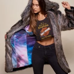 SpiritHoods LLC VIBRANT COLORS Grey Wolf Galaxy Classic Collector Edition Faux Fur Coat | Women's 9 SpiritHoods LLC VIBRANT COLORS Grey Wolf Galaxy Classic Collector Edition Faux Fur Coat | Women's