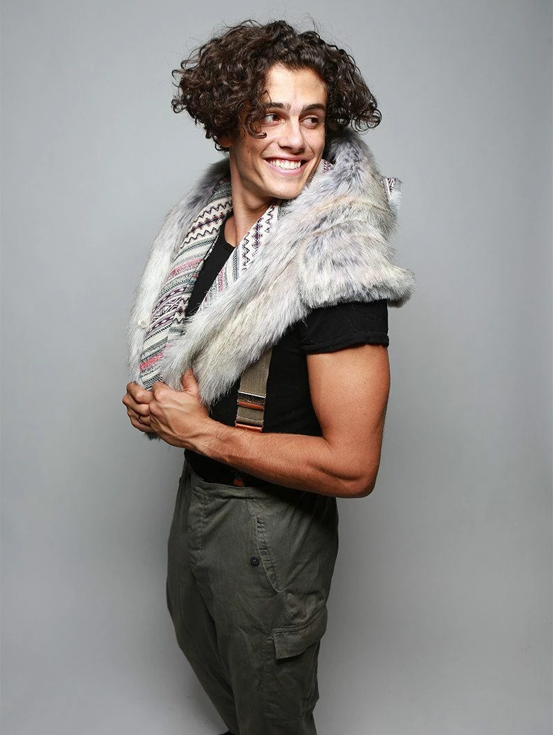 SpiritHoods LLC DAY TIME STYLE Timber Wolf Collector Faux Fur Shawl | Men's 3 SpiritHoods LLC DAY TIME STYLE Timber Wolf Collector Faux Fur Shawl | Men's