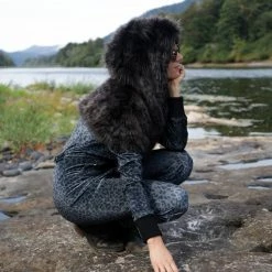 SpiritHoods LLC FESTIVAL Black Panther Velvet Classic Faux Fur Animal Onesie | Women's