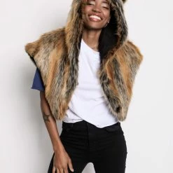 SpiritHoods LLC DAY TIME STYLE Red Wolf Faux Fur Shawl