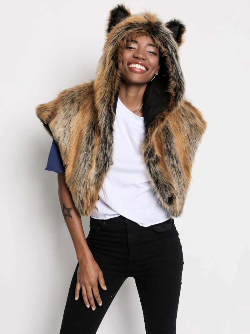 SpiritHoods LLC DAY TIME STYLE Red Wolf Faux Fur Shawl 2 SpiritHoods LLC DAY TIME STYLE Red Wolf Faux Fur Shawl