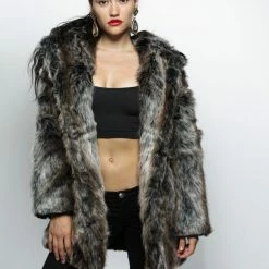 SpiritHoods LLC Grey Wolf Classic Faux Fur Coat | Women's