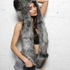 SpiritHoods LLC Grey Wolf Faux Fur Hood | Women's FESTIVAL