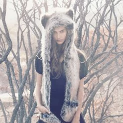 SpiritHoods LLC Grey Wolf Faux Fur Hood | Women's FESTIVAL