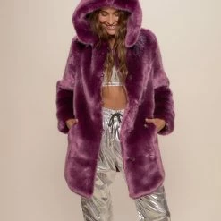 SpiritHoods LLC COLORFUL PARTY ANIMALS Lavender Wolf Luxe Classic Faux Fur Coat | Women's