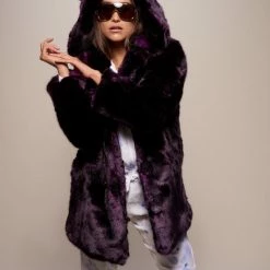 SpiritHoods LLC Midnight Wolf Luxe Classic Faux Fur Coat | Women's