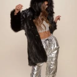 SpiritHoods LLC Black Wolf Plaid Classic Faux Fur Coat | Women's