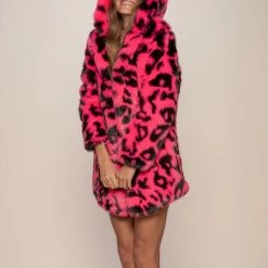 SpiritHoods LLC Neon Pink Leopard Classic Faux Fur Coat | Women's