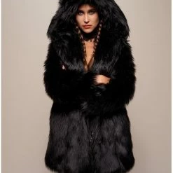 SpiritHoods LLC *Almost Purfect* Classic Black Wolf Faux Fur Coat FESTIVAL SALE