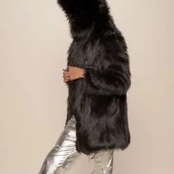 SpiritHoods LLC Black Wolf Plaid Classic Faux Fur Coat | Women's