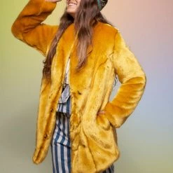 SpiritHoods LLC Golden Wolf Luxe Collared Faux Fur Coat | Women's COLORFUL PARTY ANIMALS