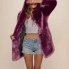 SpiritHoods LLC COLORFUL PARTY ANIMALS Lavender Wolf Luxe Classic Faux Fur Coat | Women's