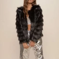 SpiritHoods LLC Black Tundra Fox Faux Fur Bomber Jacket | Women's