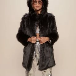 SpiritHoods LLC Black Wolf Plaid Classic Faux Fur Coat | Women's