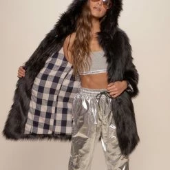 SpiritHoods LLC Black Wolf Plaid Classic Faux Fur Coat | Women's