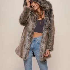 SpiritHoods LLC Grey Wolf Classic Faux Fur Coat | Women's
