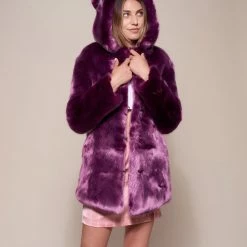 SpiritHoods LLC COLORFUL PARTY ANIMALS Lavender Wolf Luxe Classic Faux Fur Coat | Women's