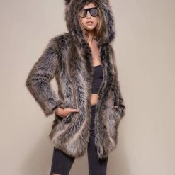 SpiritHoods LLC Grey Wolf Classic Faux Fur Coat | Women's