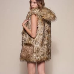 SpiritHoods LLC Golden Jackal Hooded Faux Fur Vest | Women's