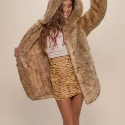 SpiritHoods LLC Hooded African Golden Cat Luxe Faux Fur Coat NIGHT TIME STYLE