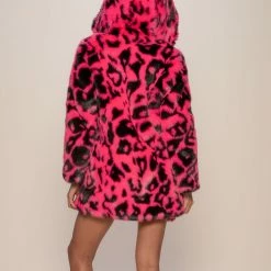 SpiritHoods LLC Neon Pink Leopard Classic Faux Fur Coat | Women's