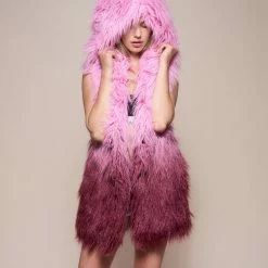 SpiritHoods LLC Pink Ombre Alpaca Hooded Faux Fur Vest | Women's