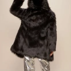 SpiritHoods LLC Black Wolf Plaid Classic Faux Fur Coat | Women's