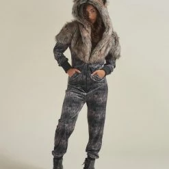 SpiritHoods LLC Grazer Wolf Artist Edition Faux Fur Animal Onesie | Women's DAY TIME STYLE 11 SpiritHoods LLC Grazer Wolf Artist Edition Faux Fur Animal Onesie | Women's DAY TIME STYLE