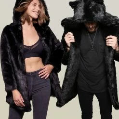 SpiritHoods LLC FESTIVAL SALE *Almost Purfect* Classic Black Panther Faux Fur Coat