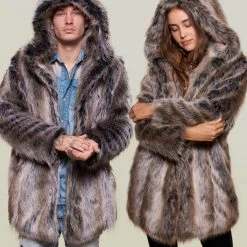SpiritHoods LLC FESTIVAL SALE *Almost Purfect* Hooded Grey Wolf Faux Fur Coat