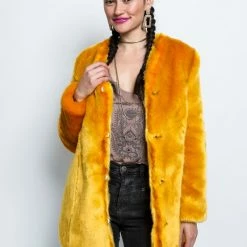 SpiritHoods LLC FESTIVAL SALE Golden Wolf V-Neck Luxe Faux Fur Coat | Women's
