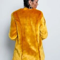 SpiritHoods LLC FESTIVAL SALE Golden Wolf V-Neck Luxe Faux Fur Coat | Women's