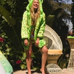 SpiritHoods LLC VIBRANT COLORS Neon Green Leopard Luxe Classic Faux Fur Coat | Women's