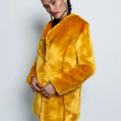 SpiritHoods LLC FESTIVAL SALE Golden Wolf V-Neck Luxe Faux Fur Coat | Women's