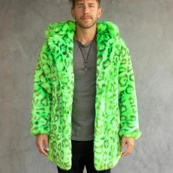 SpiritHoods LLC Neon Green Leopard Luxe Classic Faux Fur Coat | Men's 14 SpiritHoods LLC Neon Green Leopard Luxe Classic Faux Fur Coat | Men's