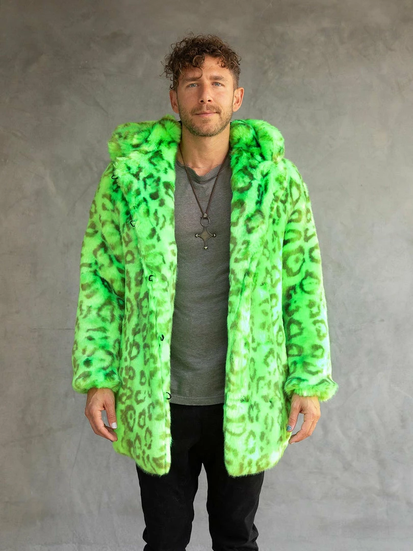 SpiritHoods LLC Neon Green Leopard Luxe Classic Faux Fur Coat | Men's 7 SpiritHoods LLC Neon Green Leopard Luxe Classic Faux Fur Coat | Men's